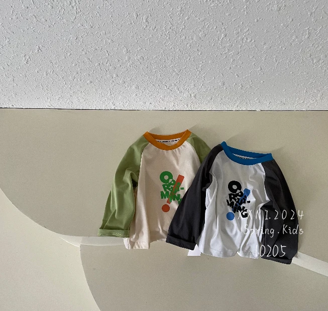 男童插肩袖撞色t恤长袖春秋打底衫百搭上衣圆领T恤潮童装10205