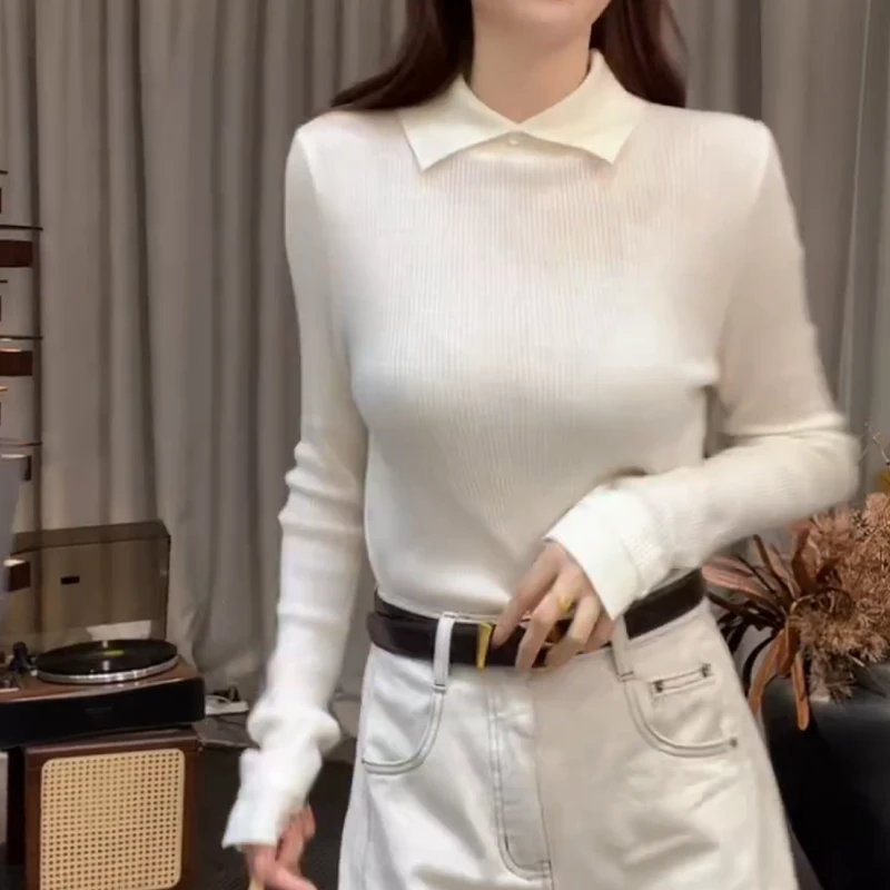 【轻暖随行】琥珀流光风气质百搭翻领针织衫女秋冬款LK2507167