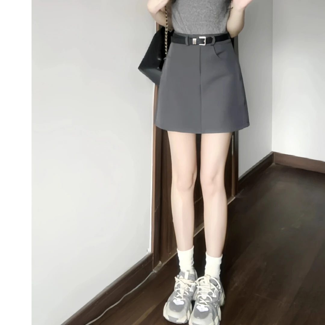 高腰潮流风纯色半身裙百搭春夏A字小个子时尚裙子小众包臀韩版