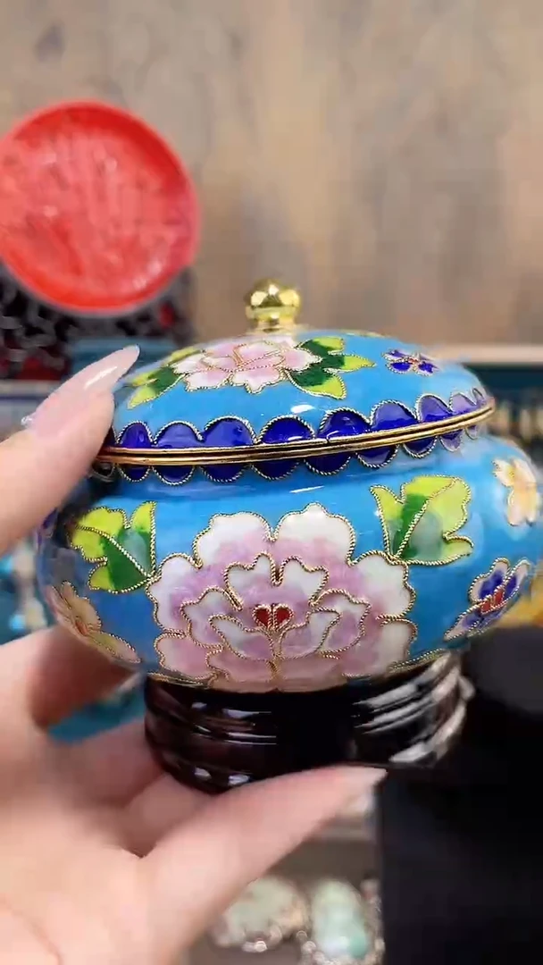 非遗手工景泰蓝花丝盖罐天蓝