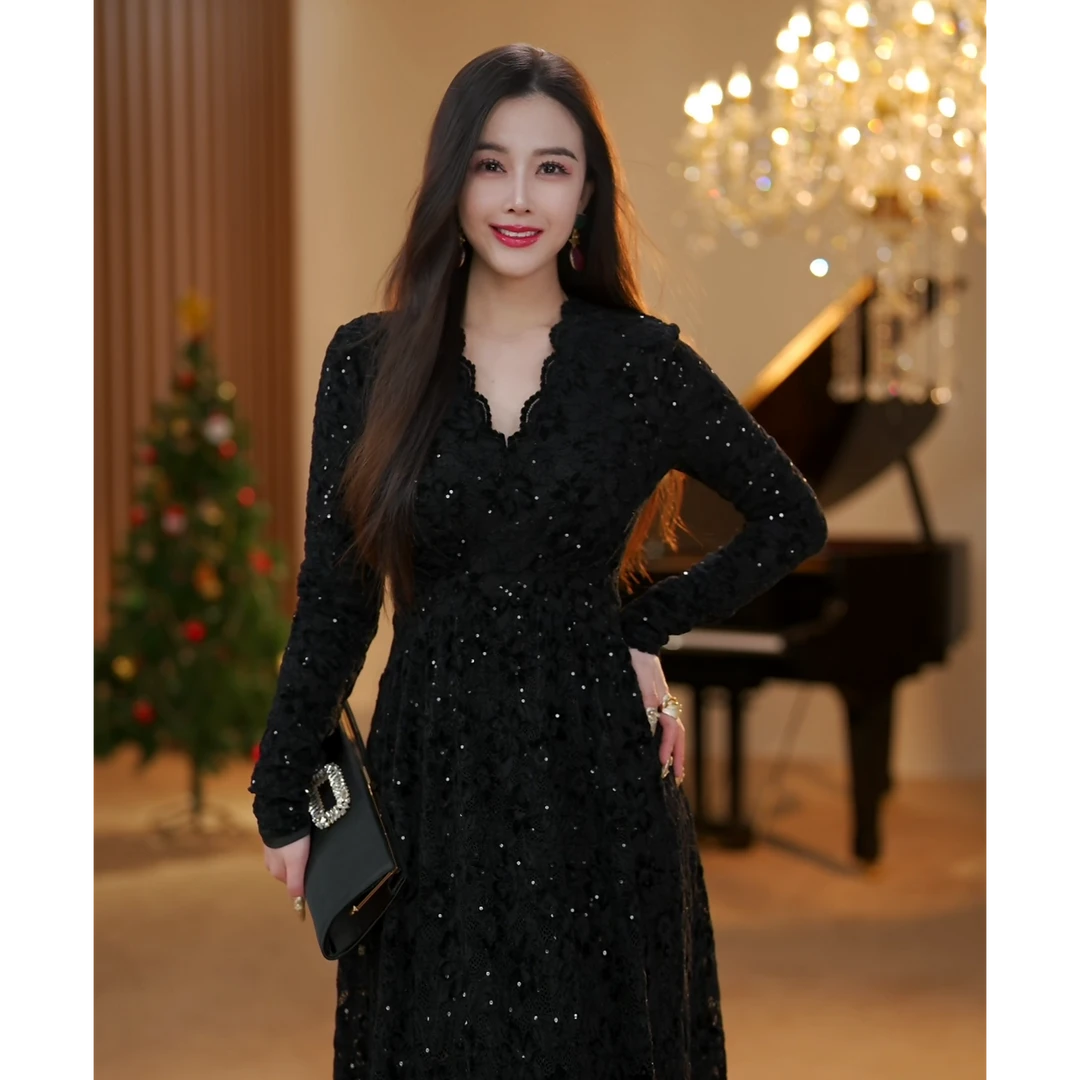 【JOSIE定制】璀璨之夜冬季时尚感优雅气质减龄连衣裙-YL20066