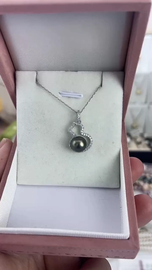 颈饰银S925镶嵌海水珍珠天然珍珠大溪地葫芦吊坠9-10