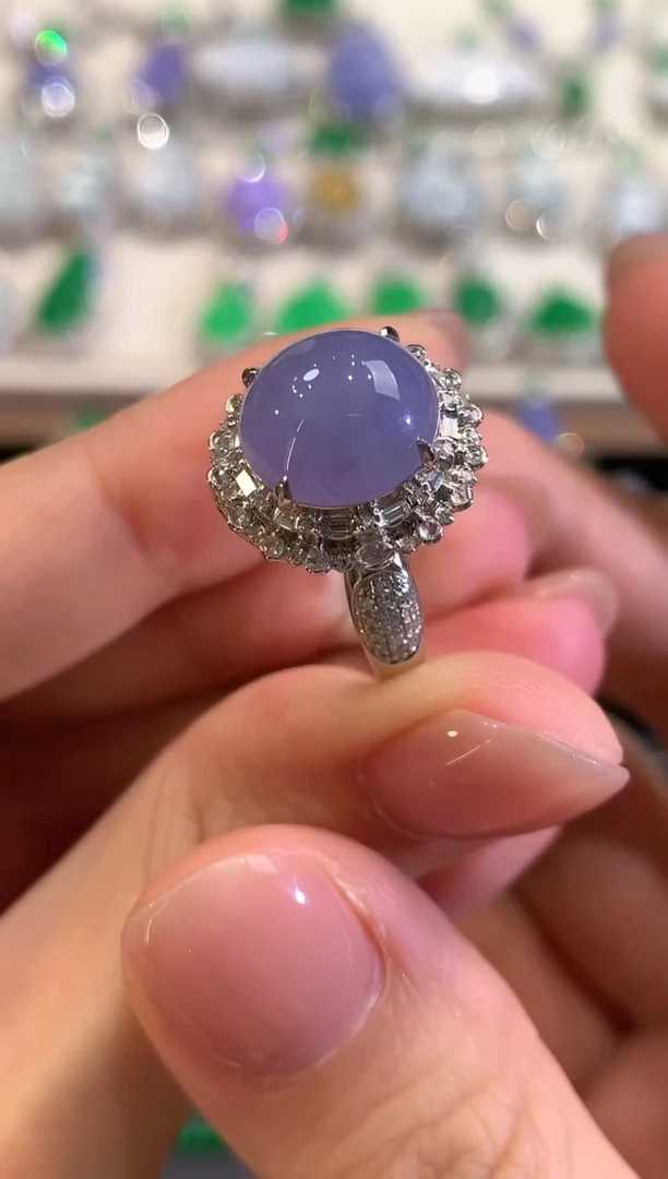 18K金镶嵌戒指翡翠乐**儿q46紫货有色差