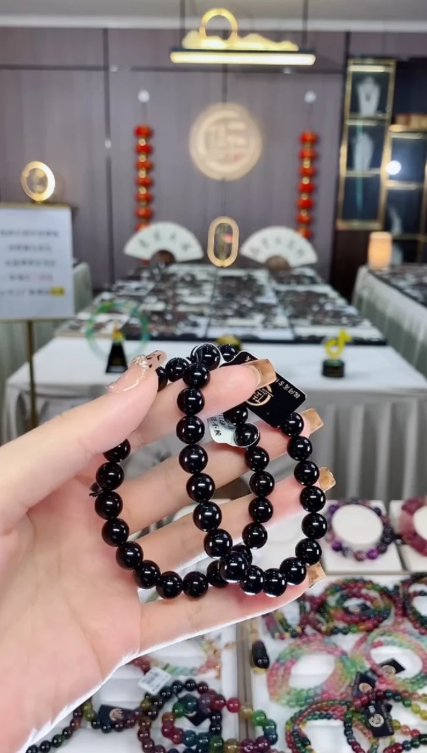 老矿黑碧玺单圈手串8mm+未镶嵌碧玺dan多样性发货一条