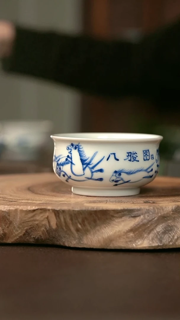 手绘手绘高温现代瓷 气 八骏马矮炉杯100C