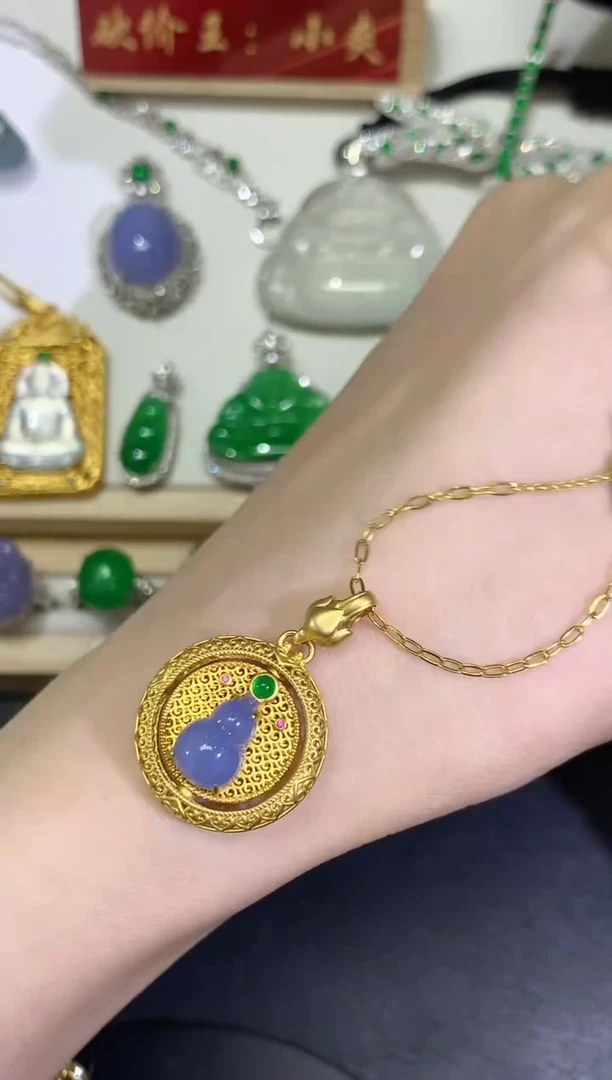 翡翠18K金镶嵌套链团购41