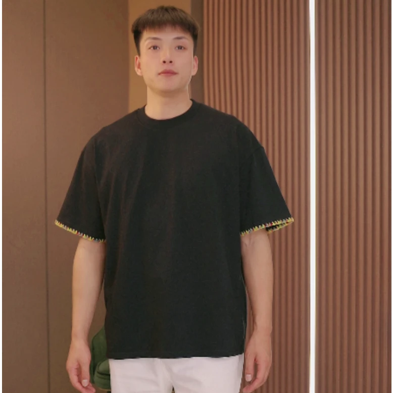 【潮牌T】 螺纹袖口 重磅潮牌男T打底春秋内搭宽松T恤上衣 - 03D