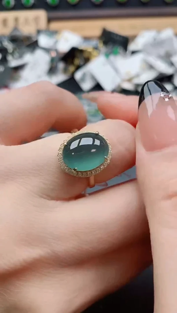 银S925镶嵌戒指翡翠1