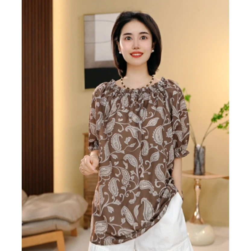 BEIJU 2025新款时尚气质百搭显瘦轻奢洋气设计感印花衬衫女6973