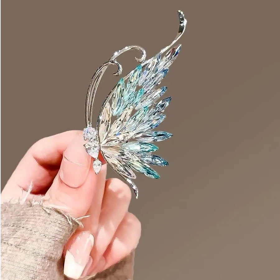 铜合金合成锆石胸针 88583春天蓝色单翅碟高端时尚胸针