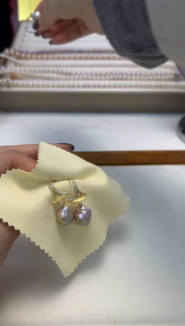 银S925镶嵌耳饰淡水珍珠巴洛克耳饰