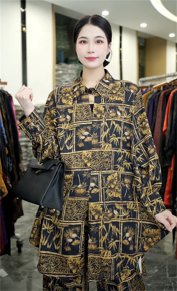 高端私服丨暮山之歌丨早春夏季复古宽松提花长袖大码套装女-9911#