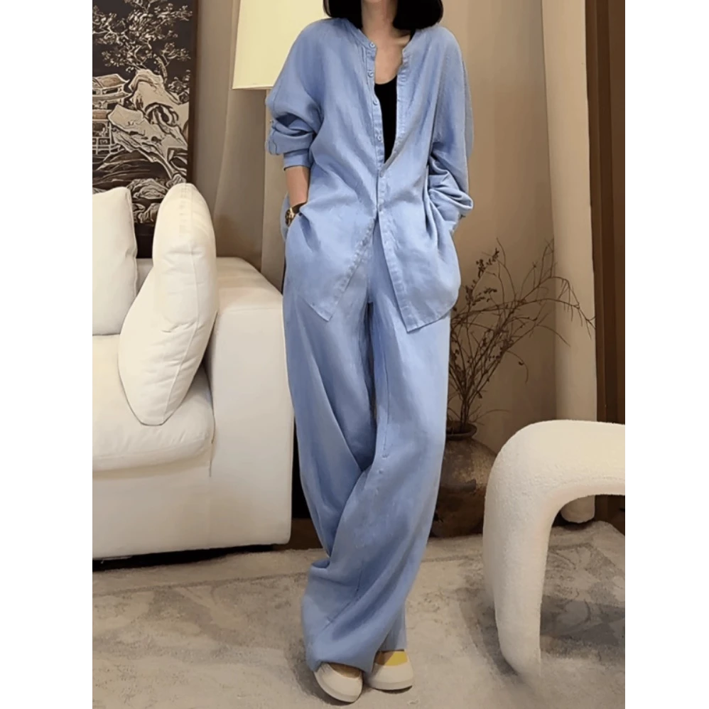 韩系慵懒感套装女夏季宽松显瘦衬衫一整套ootd穿搭新款高腰休闲裤