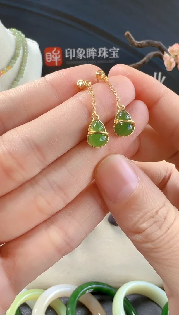 银S925镶嵌和田玉耳饰/支持复检/多样性发一cg