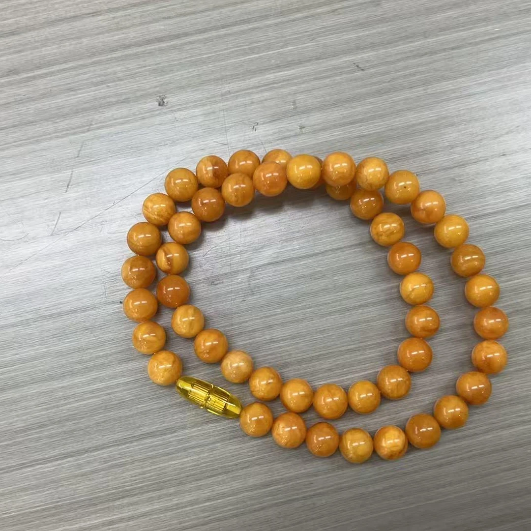 【央网专属】天然珠宝A02864琥珀花蜡圆珠项链 9m+