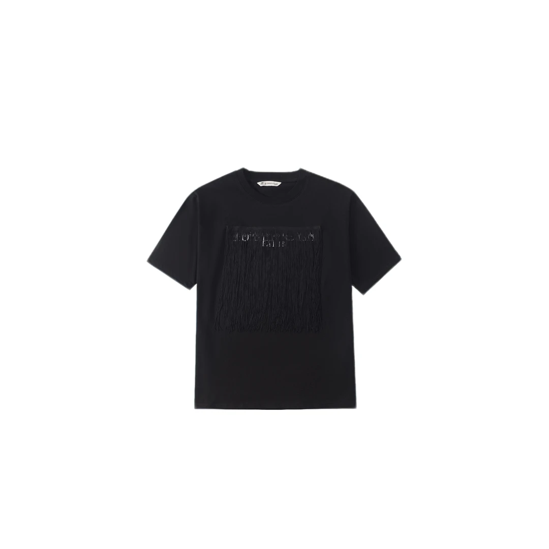 HUA【马吉流苏】优质棉！撞色刺绣流苏装饰圆领短袖女款 Q6540