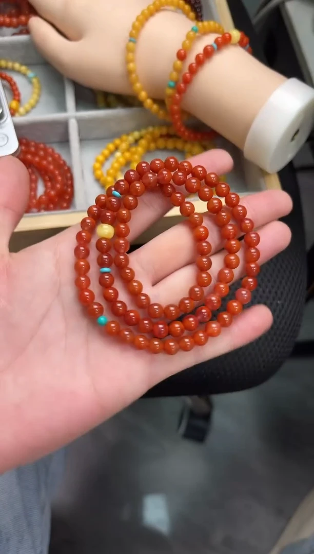 手串未镶嵌南红玛瑙火焰红三圈手串QF-C58（多样性发一）