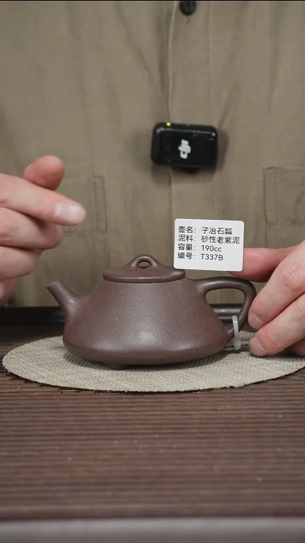 茶壶紫砂T337B 砂性老紫泥 子冶石瓢 190cc