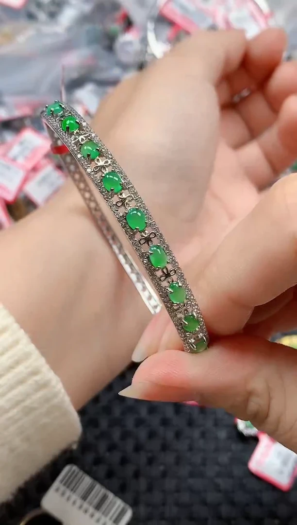 银S925镶嵌戒指翡翠天然A货缅甸翡翠