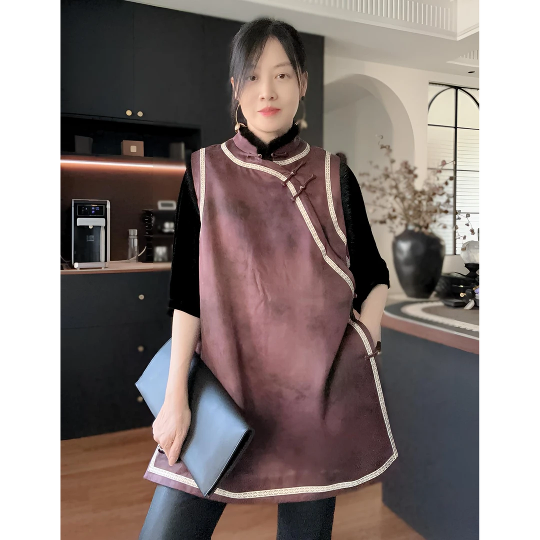 【大苏苏匠心系】40姆米晕染满桑重锻香云纱立领斜襟加棉马甲12573