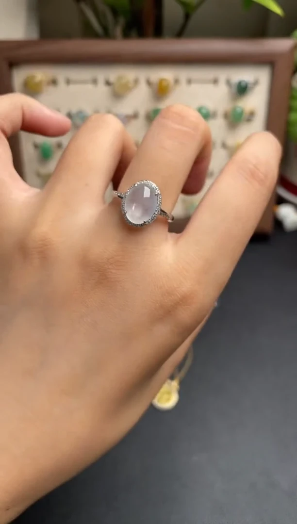 翡翠戒指银S925镶嵌一物一证一礼盒