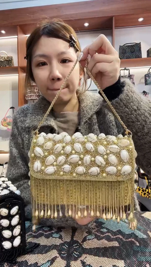 织物13号（多色可选）手工珠珠包包腋下斜跨包手拿包手提晚宴包