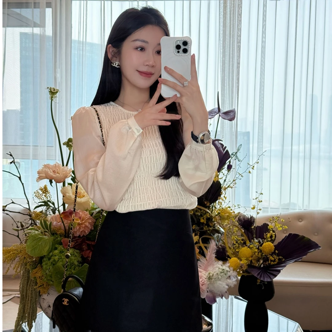 希娜 设计感法式公主风泡泡袖衬衣