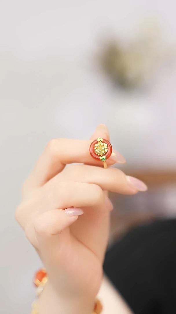 银S925镶嵌戒指玛瑙/玉髓银镶红玛瑙戒指SY
