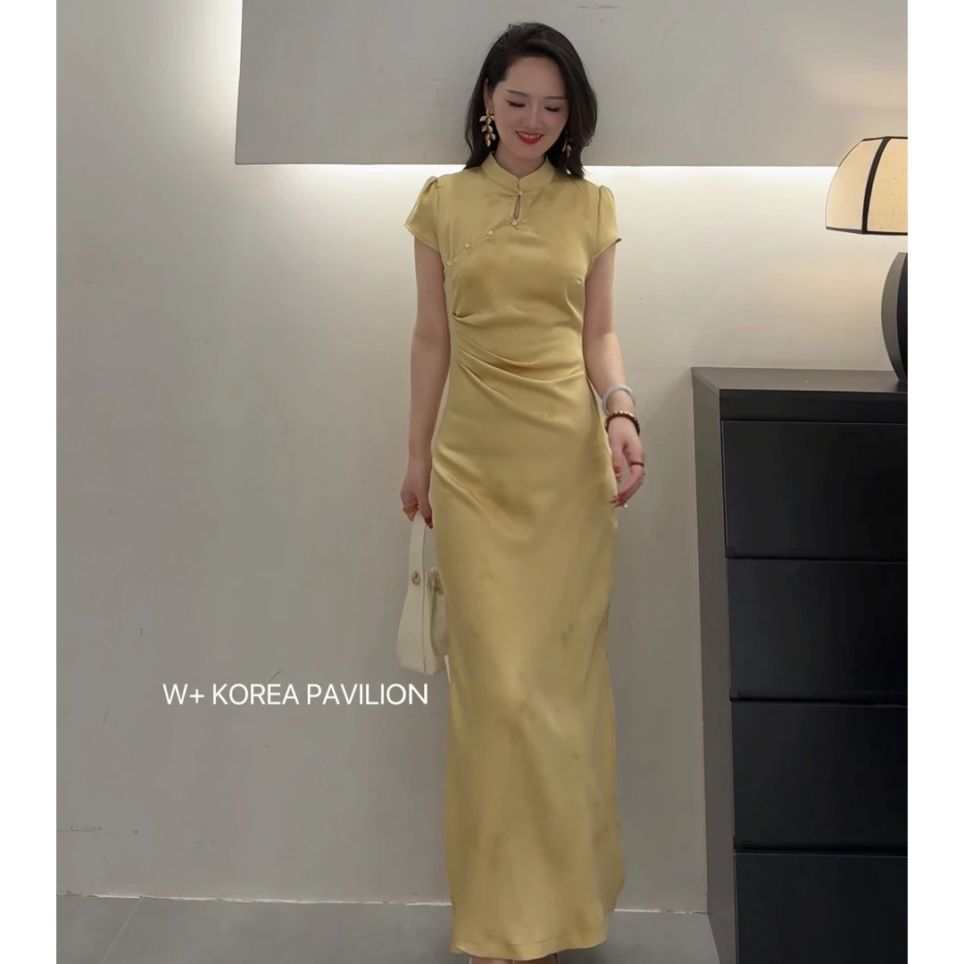 W+夏季新款法式气质轻奢修身收腰显瘦国风旗袍连衣裙0338