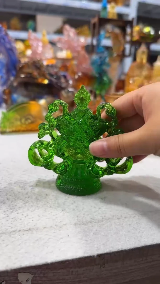 琉璃手工艺品绿色吉祥摆件
