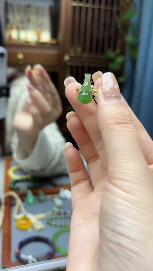 银S925镶嵌戒指和田玉s925银和田玉葫芦戒指QC