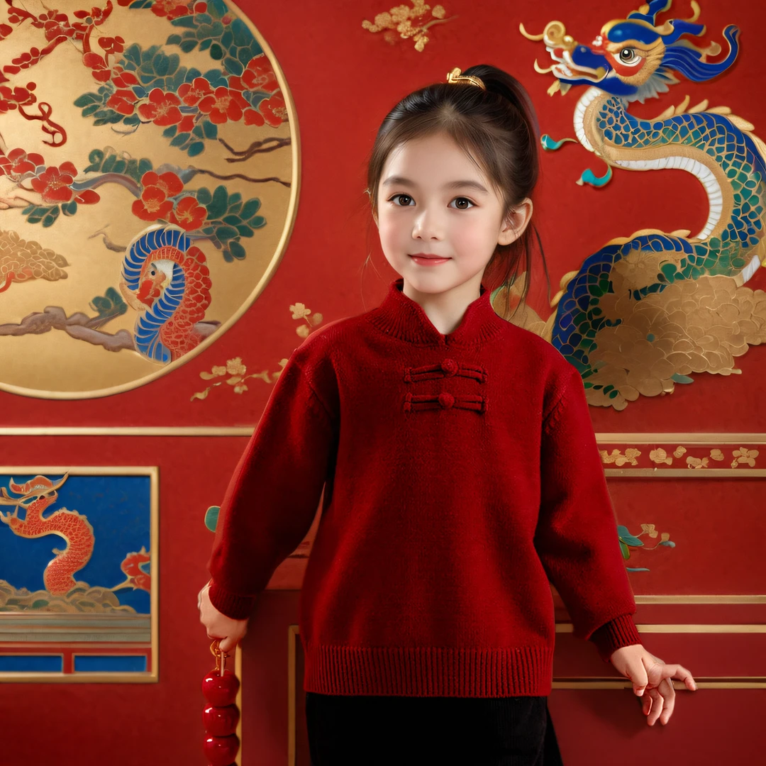 女宝宝新年毛衣儿童加厚女童秋冬款女孩子红色上衣打底针织衫冬季