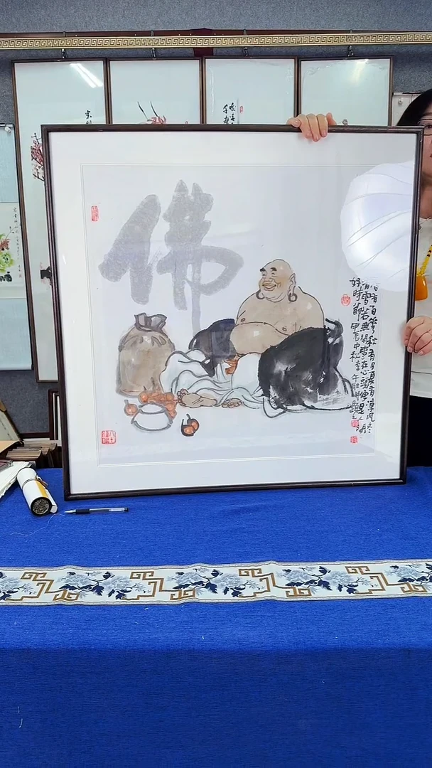 国画人物画 实木画框 83*83
