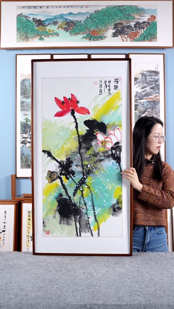 【闪购商品】国画汪琼《荷韵》手绘带框122*62
