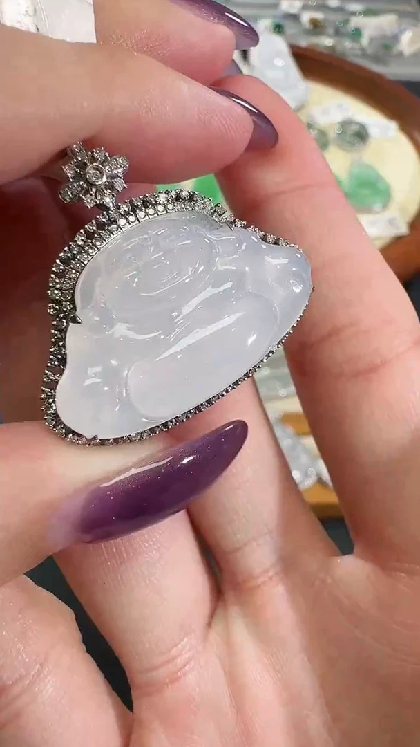 吊坠(不含链)18K金镶嵌翡翠【源头工厂】钻石镶嵌