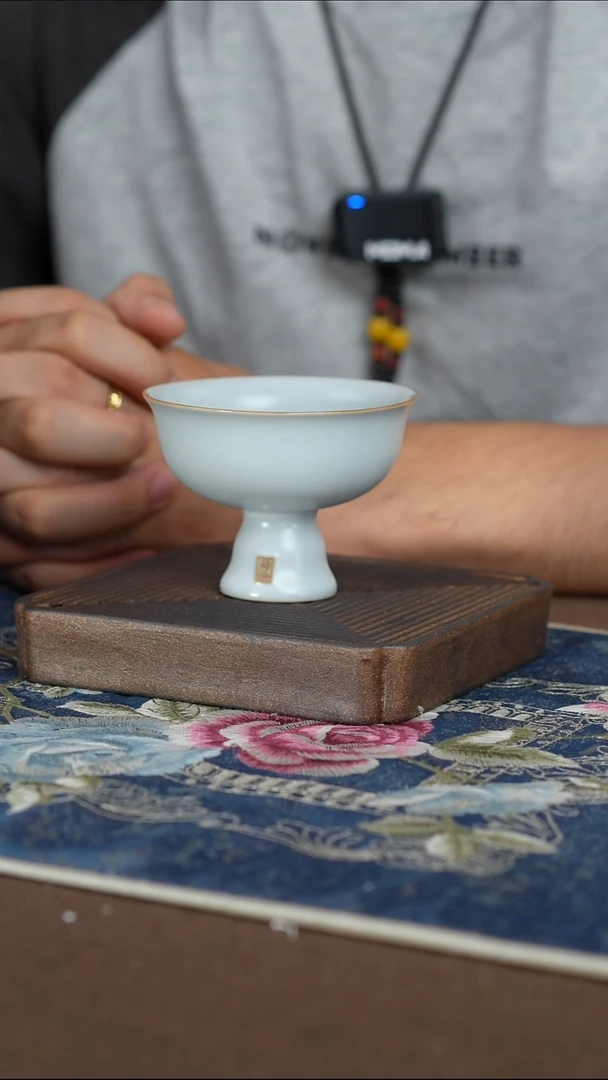 【月白】【汝窑西泠高足斗笠杯】