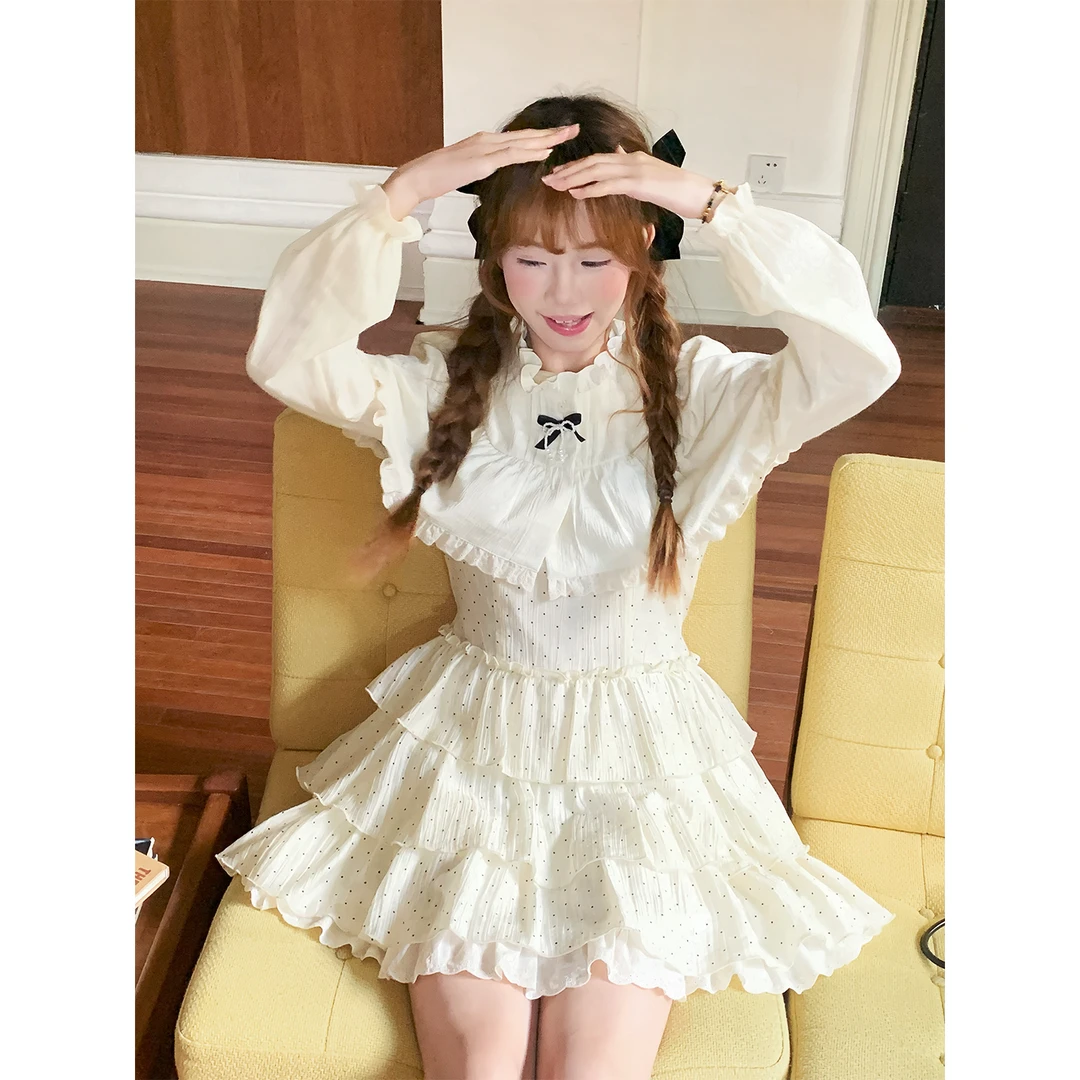 sinsingirl 蕾丝奶酪 波点连衣裙斗篷套装+斗篷