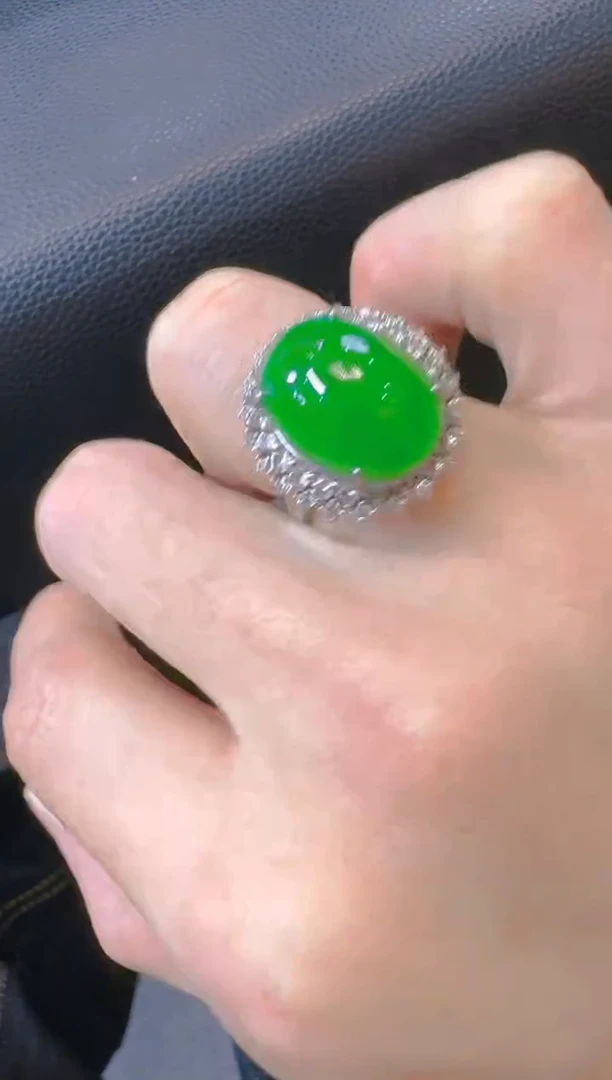 银S925镶嵌戒指翡翠天然A货翡翠