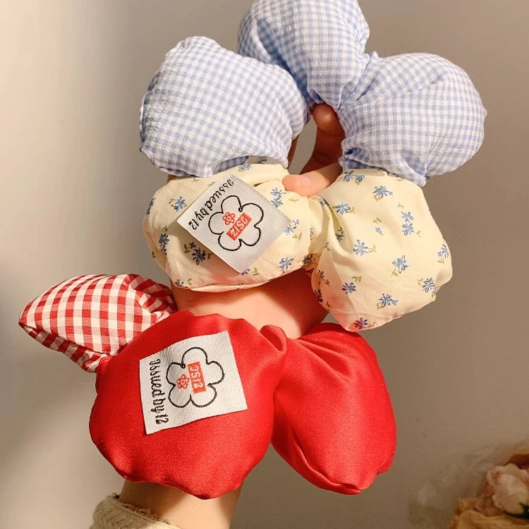 韩版ins博主拼接格纹发圈大号立体花朵头绳大肠发圈高级感发饰女