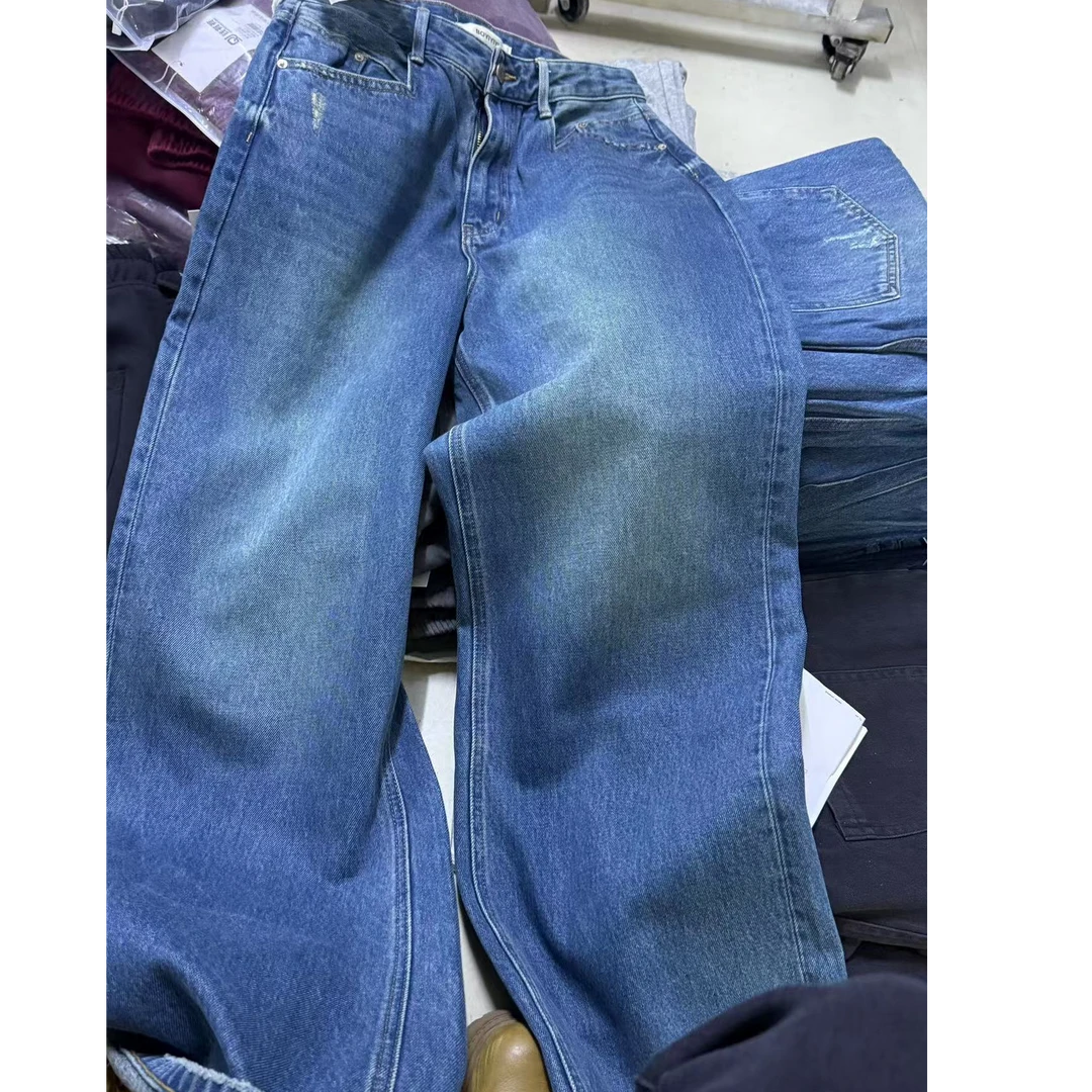 61238韩国东大门2024冬松紧高腰水洗直筒显瘦百搭牛仔长裤