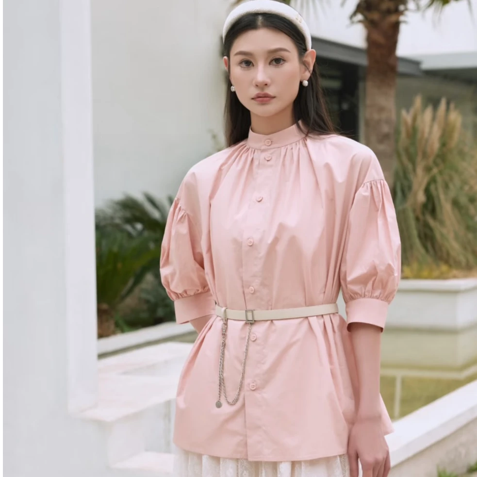 AMASS阿玛施新中式复古小立领短袖廓形衬衫5301060