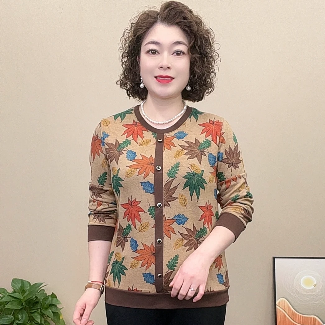 春季新款长袖中老年宽松休闲时尚百搭圆领气质显瘦妈妈装上衣女士