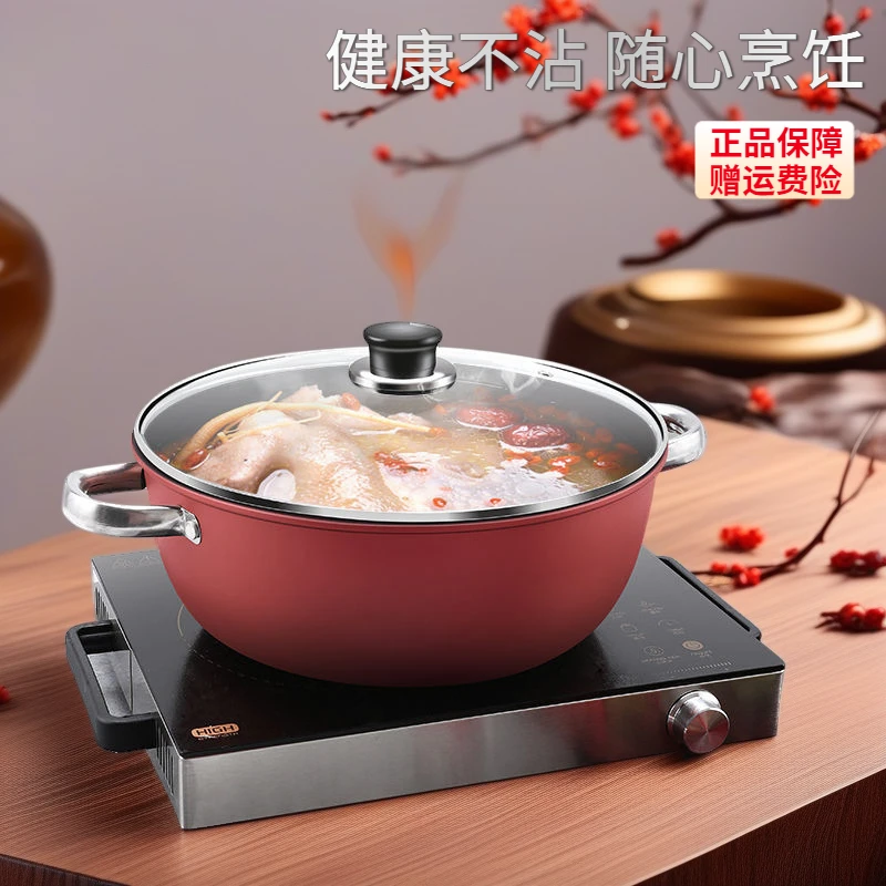 煲汤锅拉面烧水煮粥锅煮面条双耳不粘锅煮汤锅家用燃气电磁炉SG