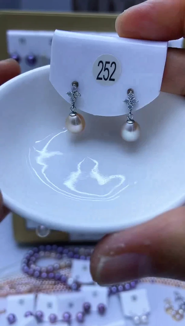 银S925镶嵌耳饰淡水珍珠252