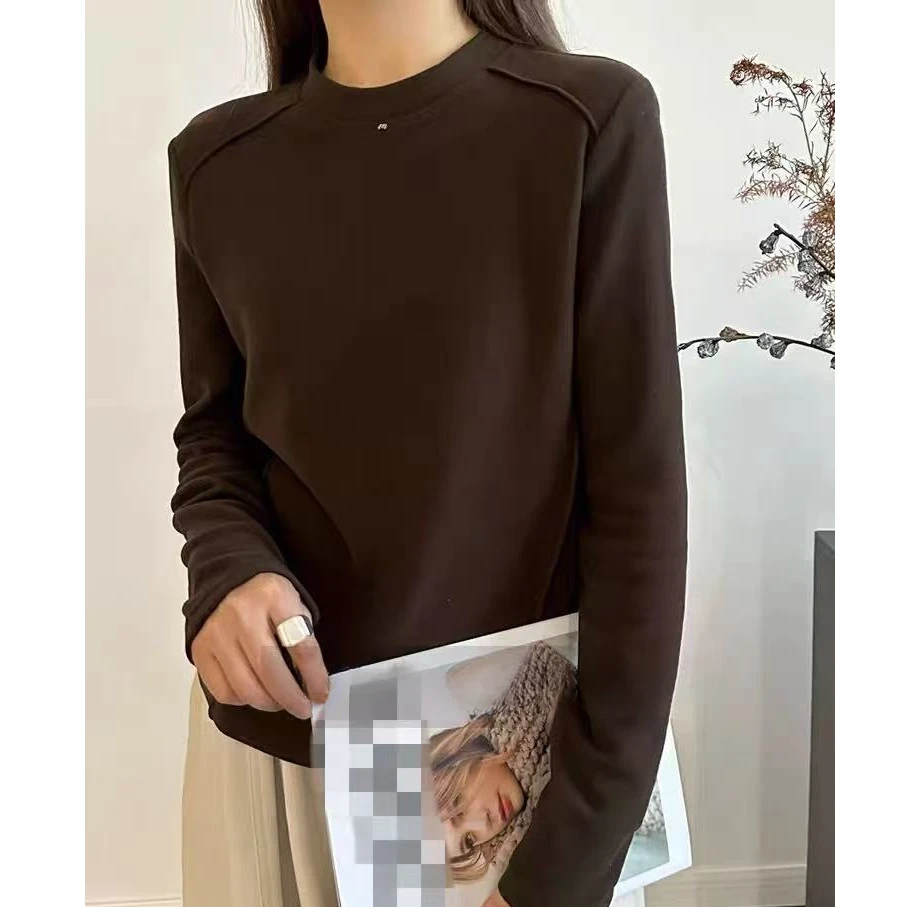 欧洲站冬季德绒圆领设计肩膀压线长袖打底衫T恤女807（MM）