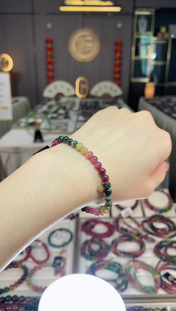 未镶嵌老矿碧玺彩虹单圈手串5mm+碧玺dan多样性发一条