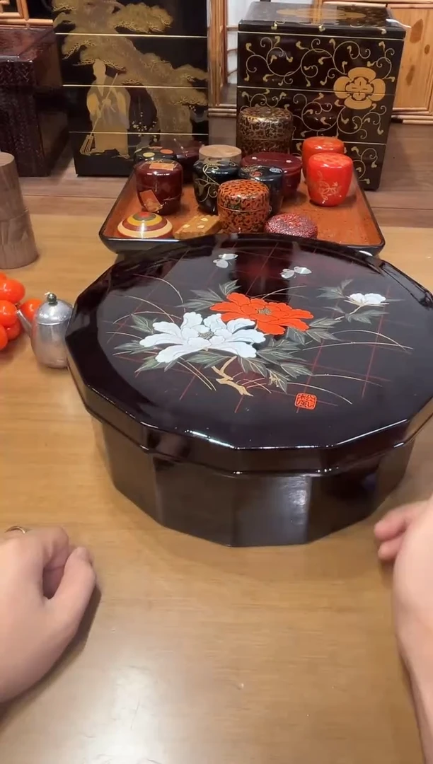 金莳绘大茶仓 大漆漆器大漆漆器