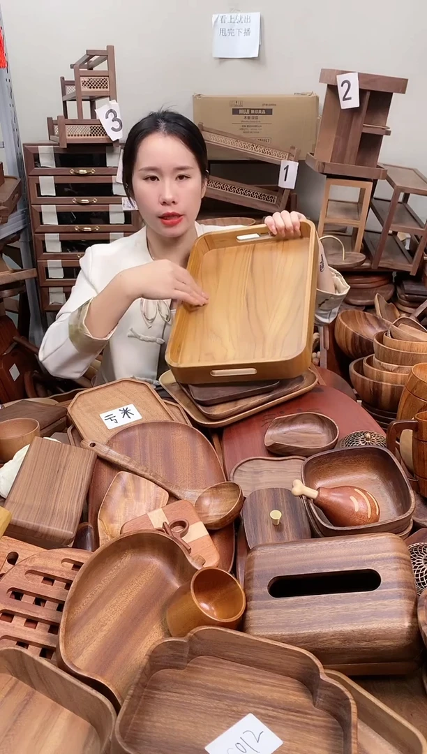 木  柚木圆角托盘36*26*5cm