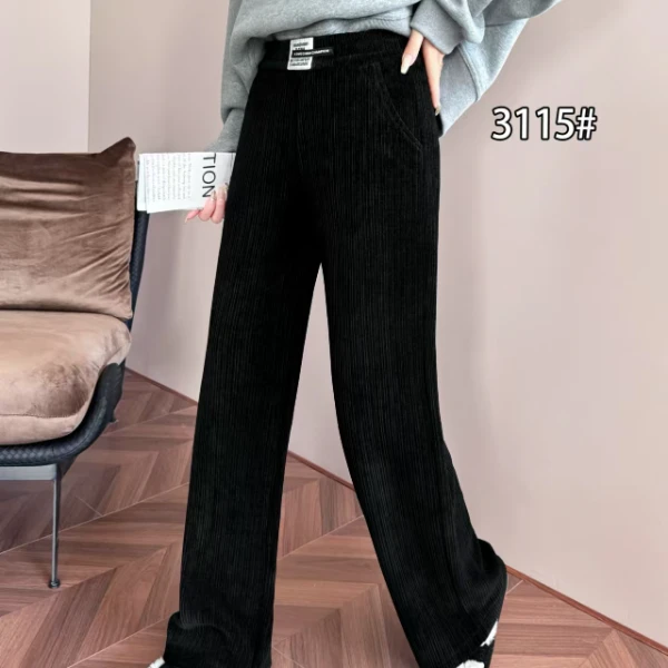 雪尼尔窄款阔腿裤女秋冬高腰显瘦加绒直筒裤宽松休闲小个子长裤子