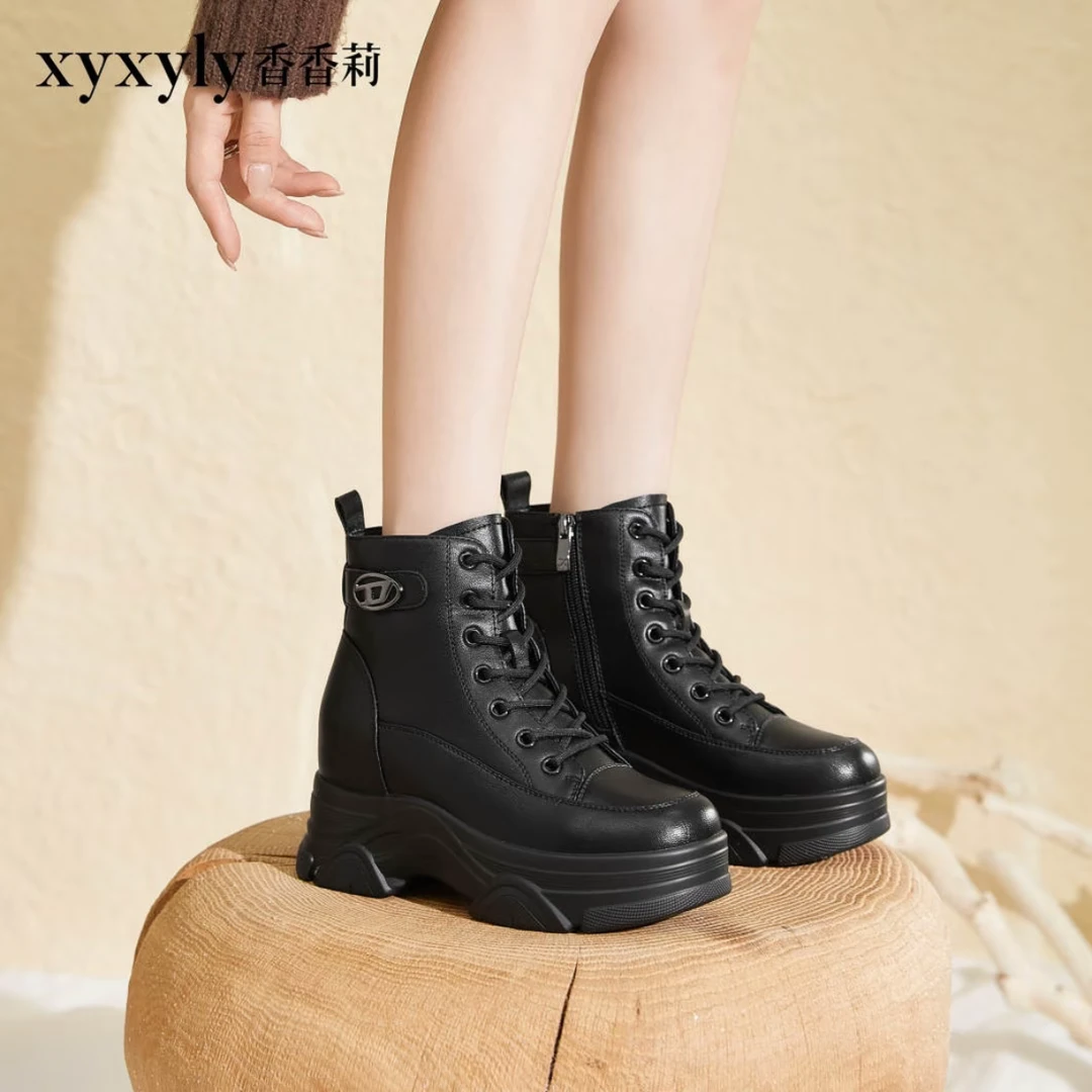 香香莉28695特女短款马靴高跟秋冬马丁靴秋冬季加绒增高百搭单靴